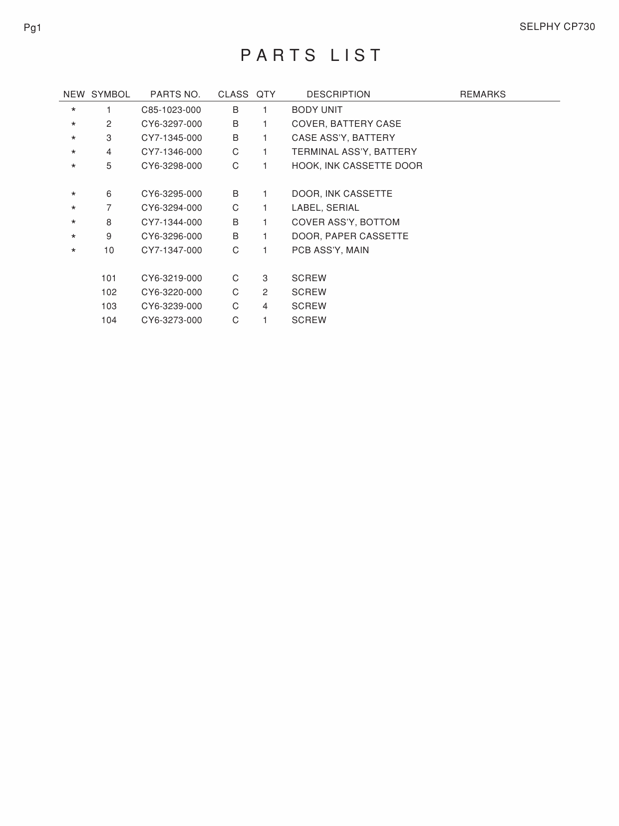 Canon SELPHY CP730 Parts Catalog Manual-5